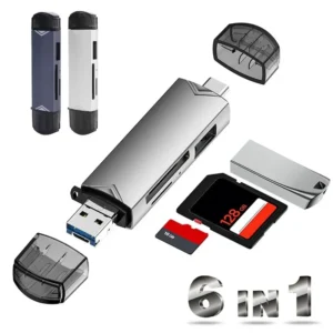 Portable Multifunction 6 in 1 Dual USB A to C Card Reader, Micro SD TF Card, Flash Memory Reader, USB Disk Drive, USB-C Card Adapter, USB3.0